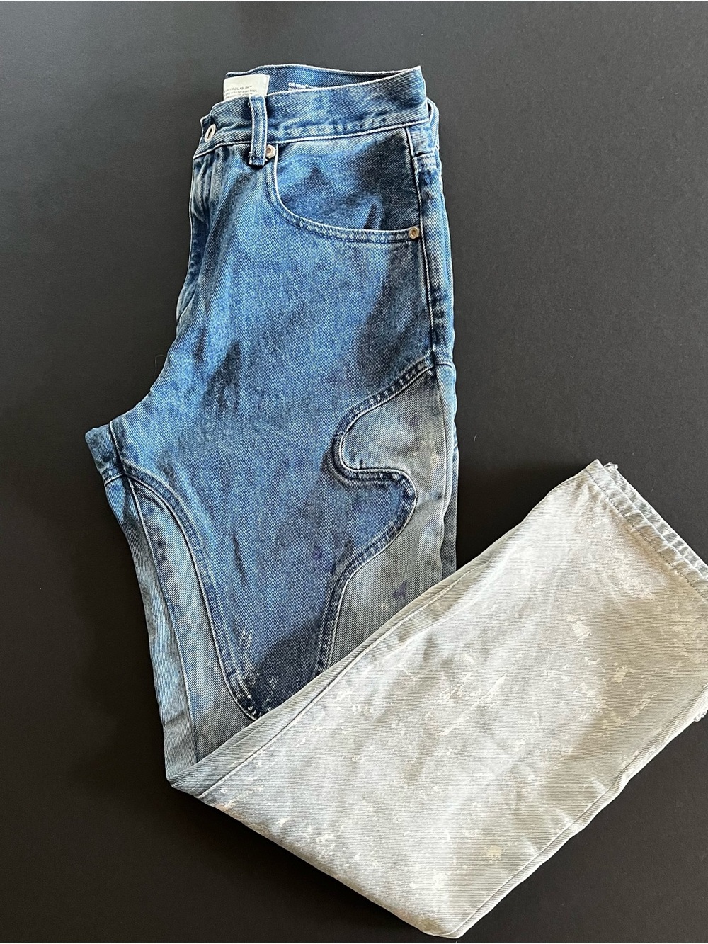 OFF WHITE Brand Streetwear Western Splatter Blue to White Jeans Size 27